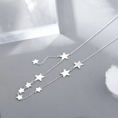 Silver Color Charm Chain Necklace for Women Trendy Simple Stars