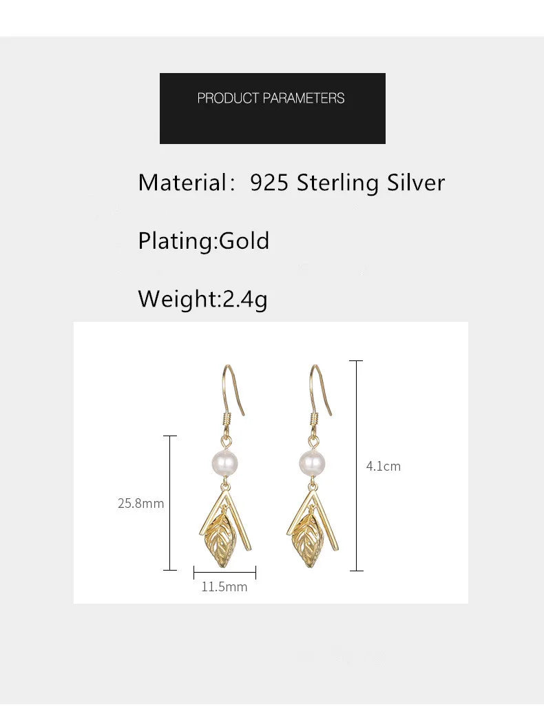 Palace Retro Long Pearl Leaf Earrings