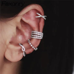 Silver Color Earrings Set Trendy Simple Sparkling Zircon Jewelry