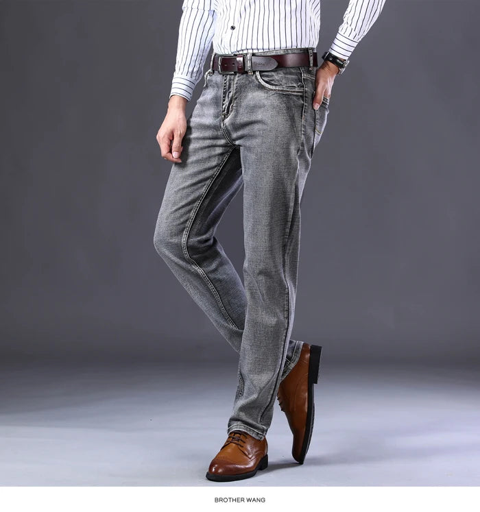 Men's Stretch Regular Fit Jeans Business Casual Classic Style Fashion