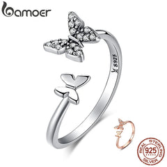 Silver Dazzling CZ Butterfly Open Finger Ring Fashion