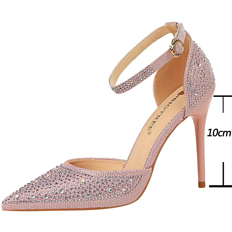 Shoes Shiny Rhinestones High Heels Ladies Shoes Pumps Stiletto Sandals 10 Cm