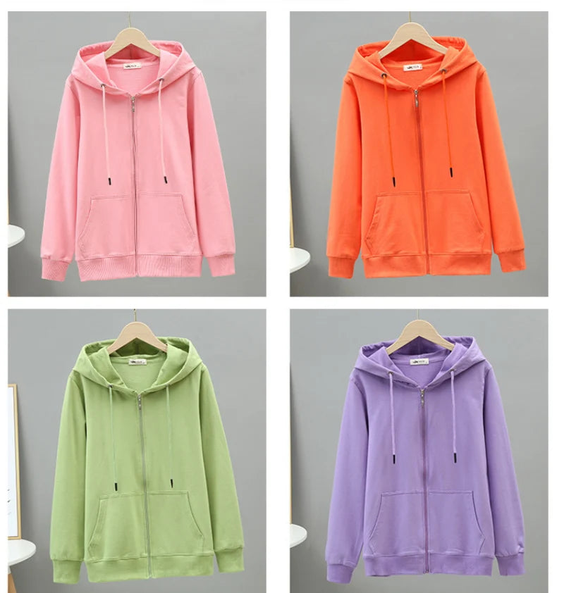 Hoodies Large Size Solid Zipper Casual Hooded Oversized Sweatshirt