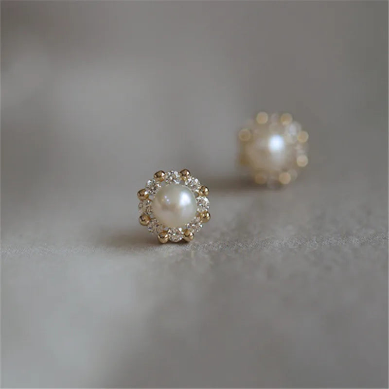 Simple Pearl Stud Earrings Plated Jewelry Gift