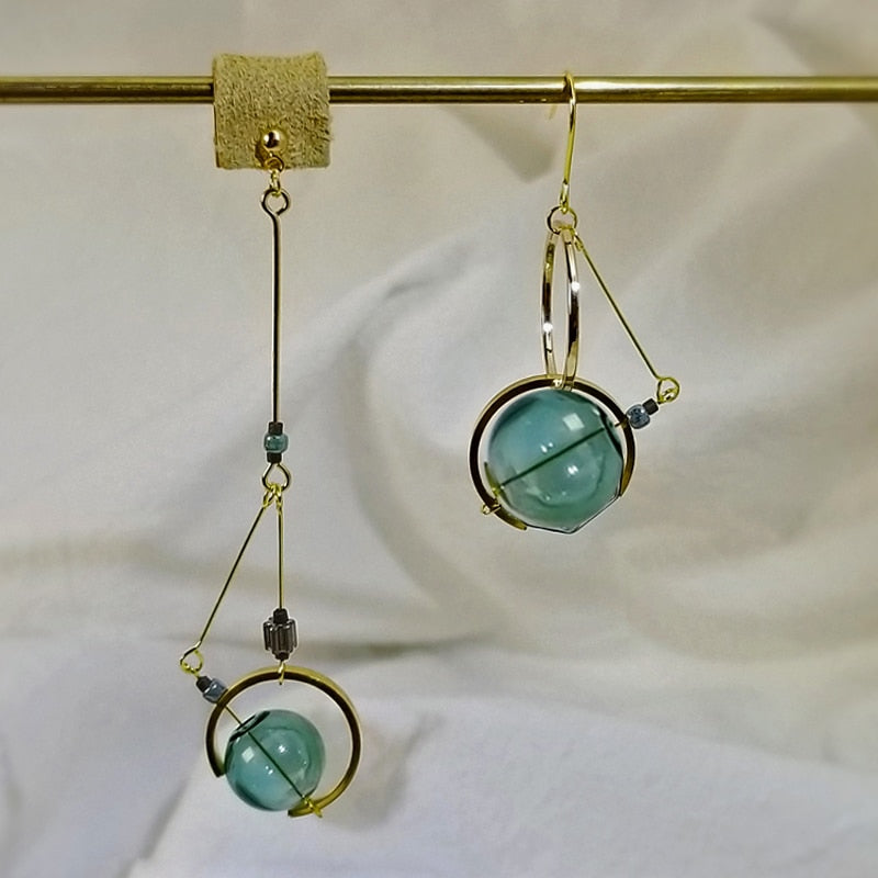 Design Vintage Glass Ball Circle Dangle Long Earrings