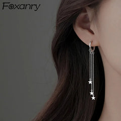 Silver Color Drop Earrings Buckle Trendy Elegant Long Chain Star Tassel Jewelry