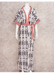 Bohemian Printed Bikini Cover-ups Elegant Self Belted Kimono Dress