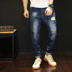 Men Camouflage splice Slim Stretch Jeans Classic Multi-pocket trousers Plus Size
