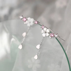 Silver Color Stud Earrings for Women Trendy Flowers Tassel Jewelry