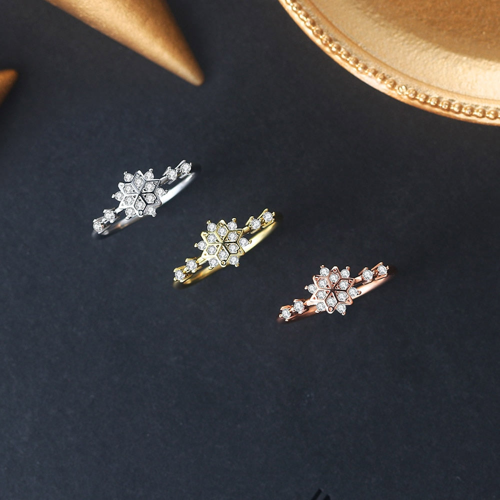 Snowflake Rings Cute Zircon Jewelry