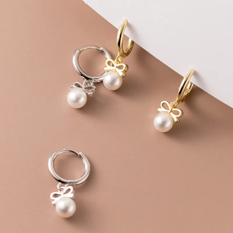 Cute Butterfly Synthetic Pearl Pendant Drop Earrings Fashion