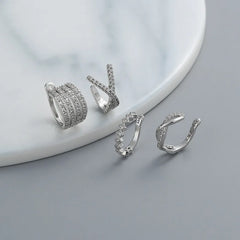 Silver Color Earrings Set Trendy Simple Sparkling Zircon Jewelry