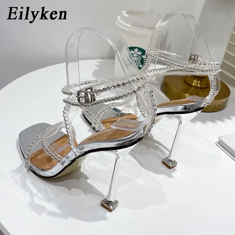 High Heels PVC Transparent Crystal Women Sandals