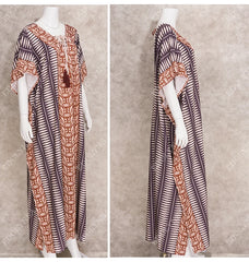 Retro Kaftan Boho Printed V-neck Tassel Maxi Dress