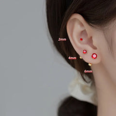 Shiny Red Zircon Spiral Beads Piercing Stud Earrings