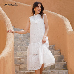Long Simple Casual Solid Hollow Out Style High Waist Fashion Dress
