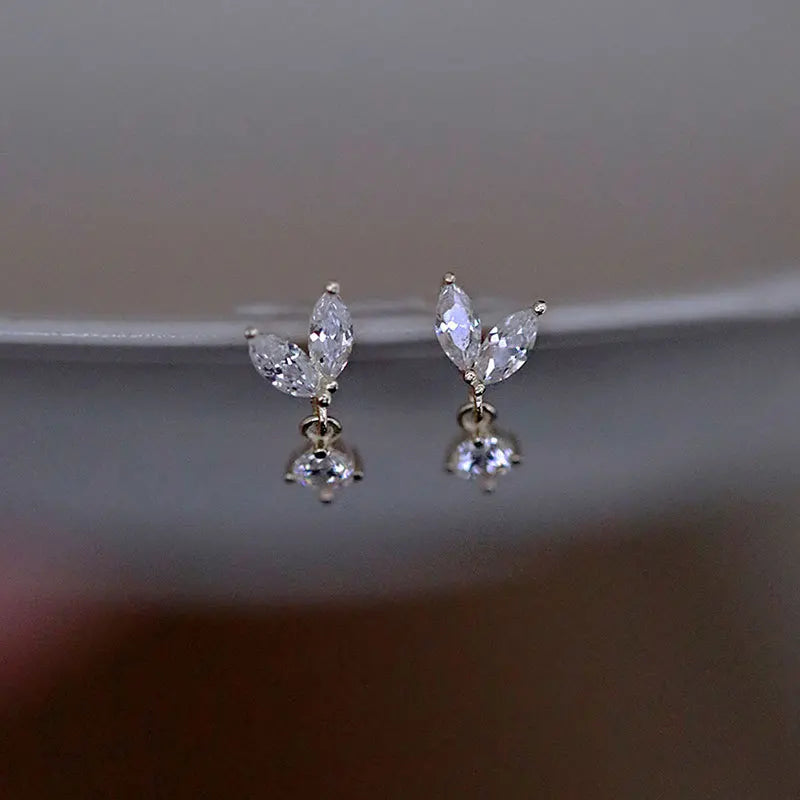 Silver French Simple Crystal Bud Stud Earrings