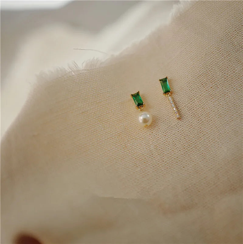 Simple Style Emerald Pearl Earrings