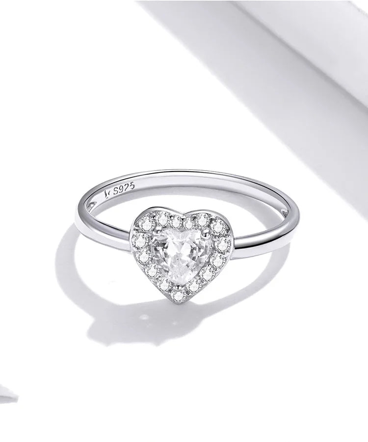 Silver Bright Love Dazzling Shiny Heart Shape Crystal Finger Ring