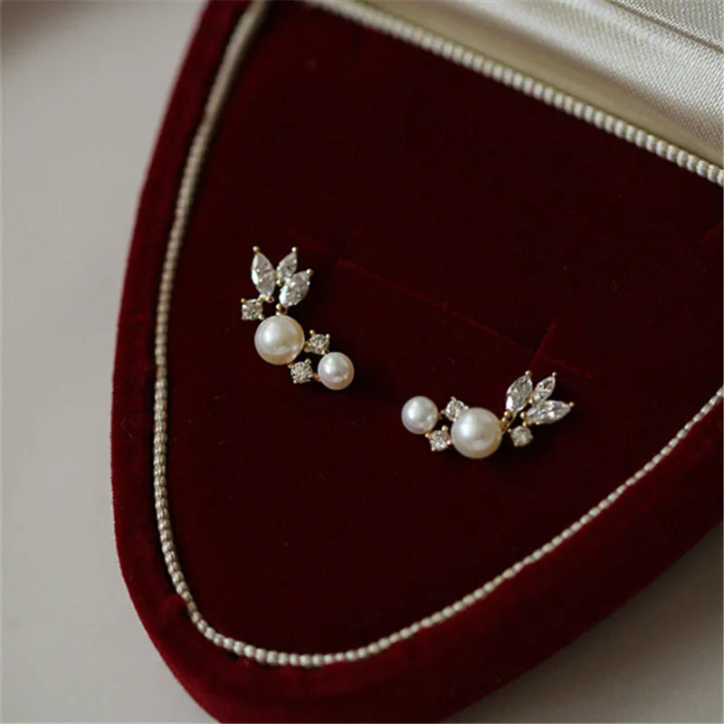 Plated Women French Retro Pearl Zircon Earring