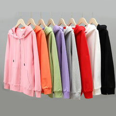 Hoodies Large Size Solid Zipper Casual Hooded Oversized Sweatshirt