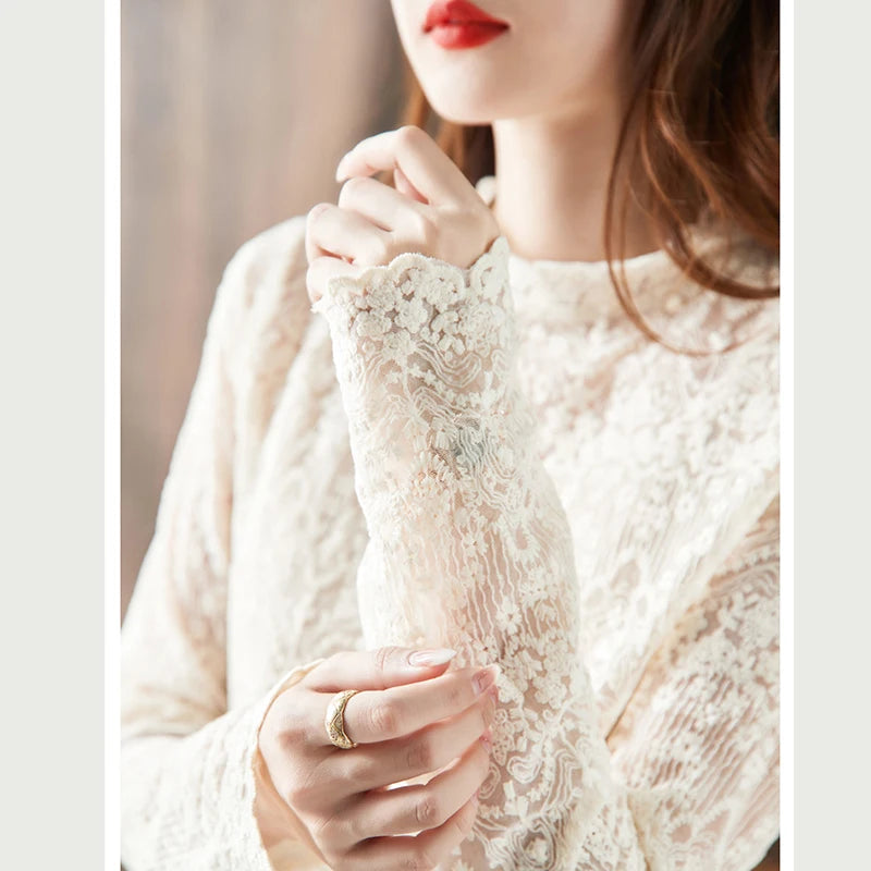 Fashion Women's Blouse Openwork Hollow Long Sleeve Tops