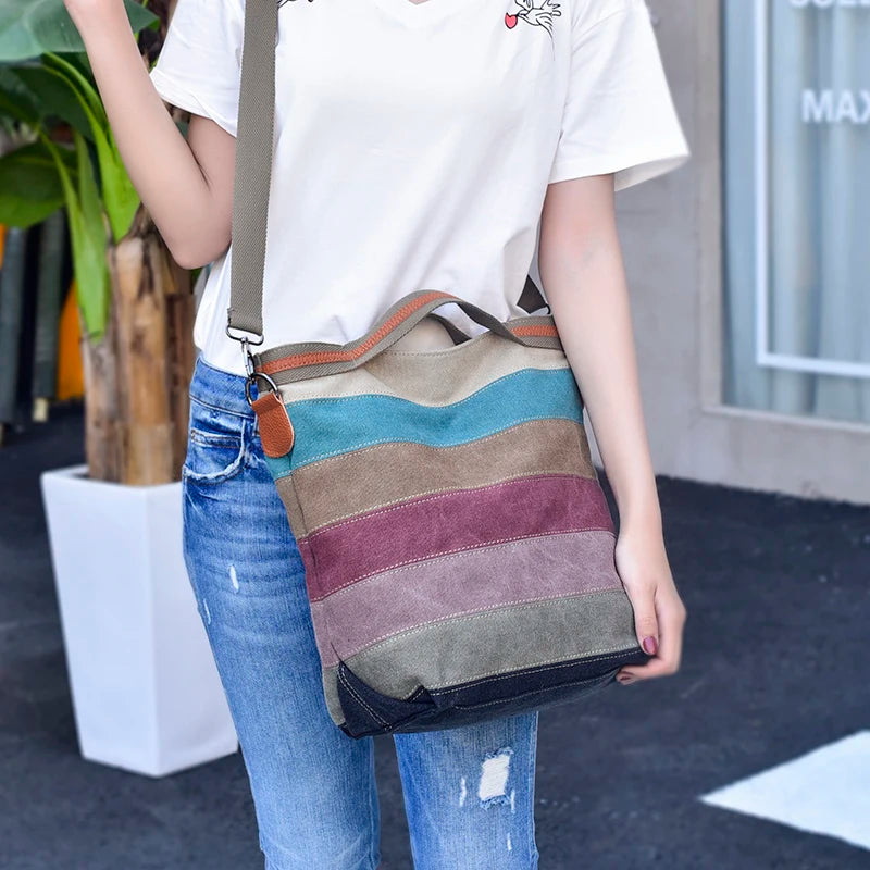 Stripes Printing Rainbow Crossbody Bags Canvas Fashion