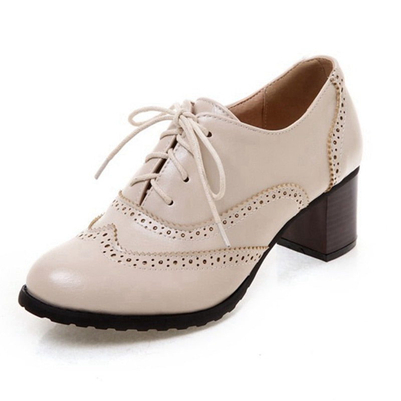 Women Pumps Round Toe 5.5cm Heels Platform Lace-Up Classic