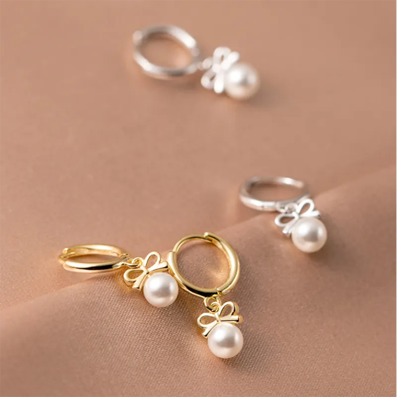 Cute Butterfly Synthetic Pearl Pendant Drop Earrings Fashion