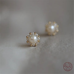 Simple Pearl Stud Earrings Plated Jewelry Gift