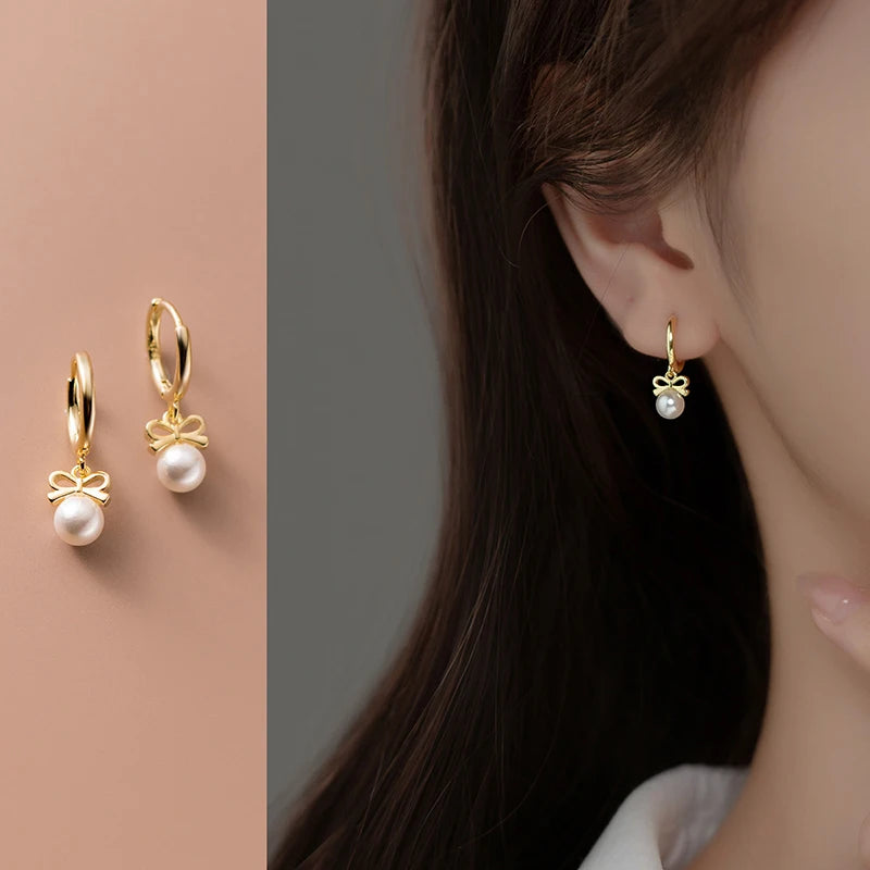 Cute Butterfly Synthetic Pearl Pendant Drop Earrings Fashion