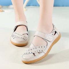 Women Genuine Leather Hollow White Shoes Sandals Flats Loafers