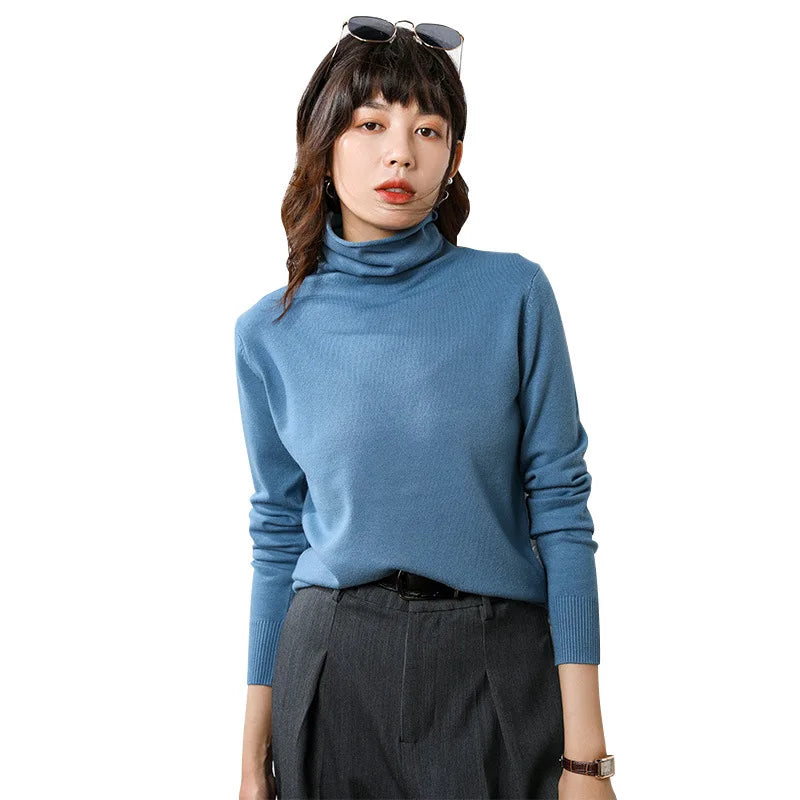 Turtleneck Sweater Solid Pullover Femme Basic Knitwear