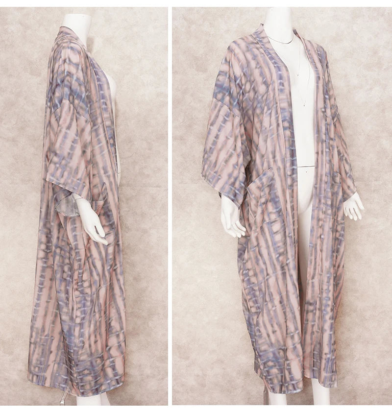 Bikini Cover-ups Boho Printed Fringed Long Kimono Cardigan