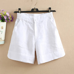 Style Solid Color Wide Leg Cotton Linen Office Lady Casual Loose Harajuku Shorts