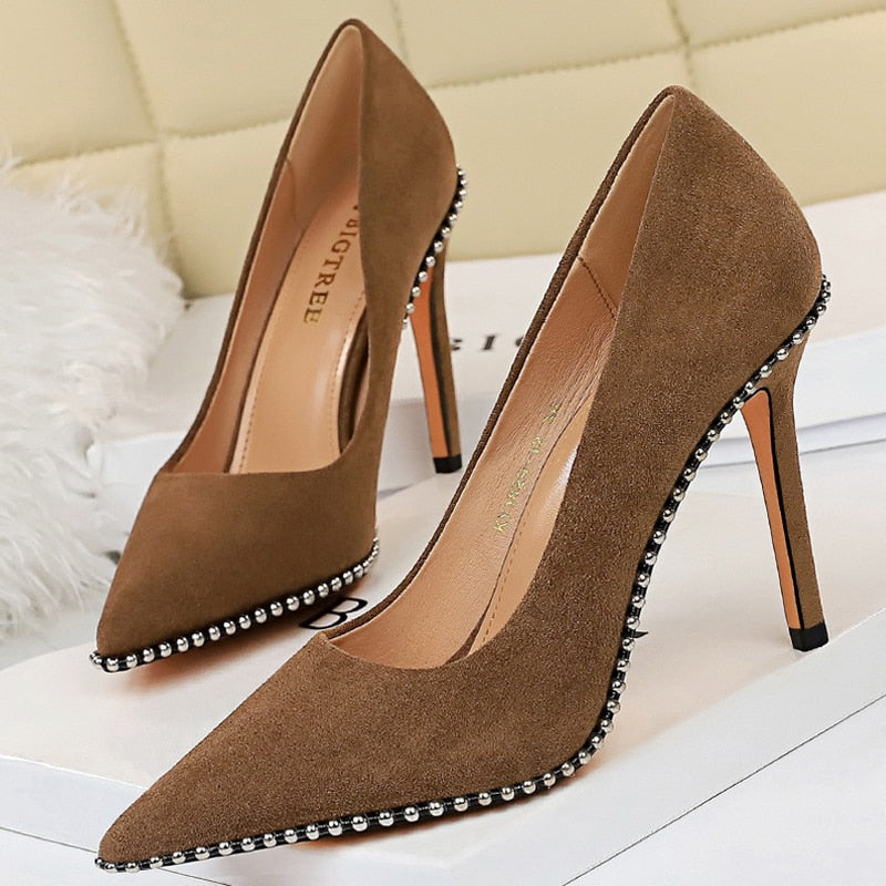 Shoes Rivet Woman Pumps High Heels Stiletto Pu Leather