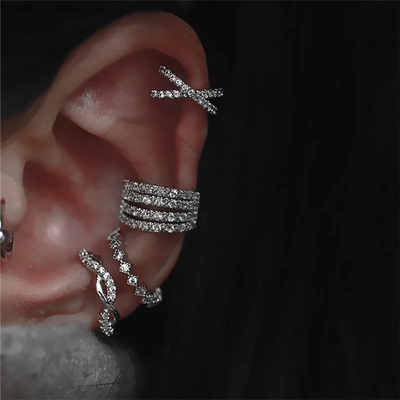 Silver Color Earrings Set Trendy Simple Sparkling Zircon Jewelry