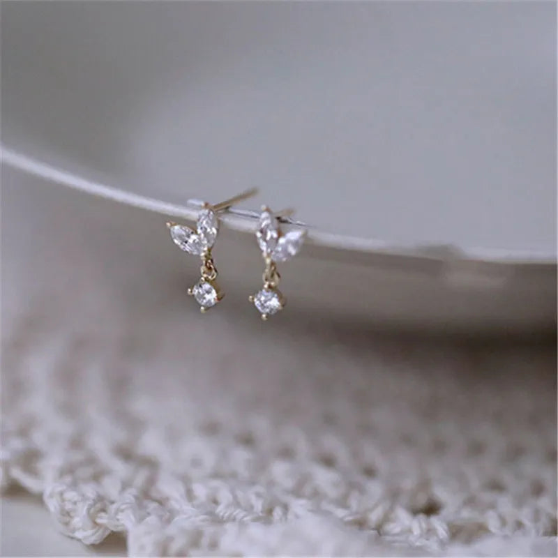 Silver French Simple Crystal Bud Stud Earrings