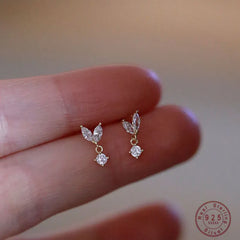 Silver French Simple Crystal Bud Stud Earrings