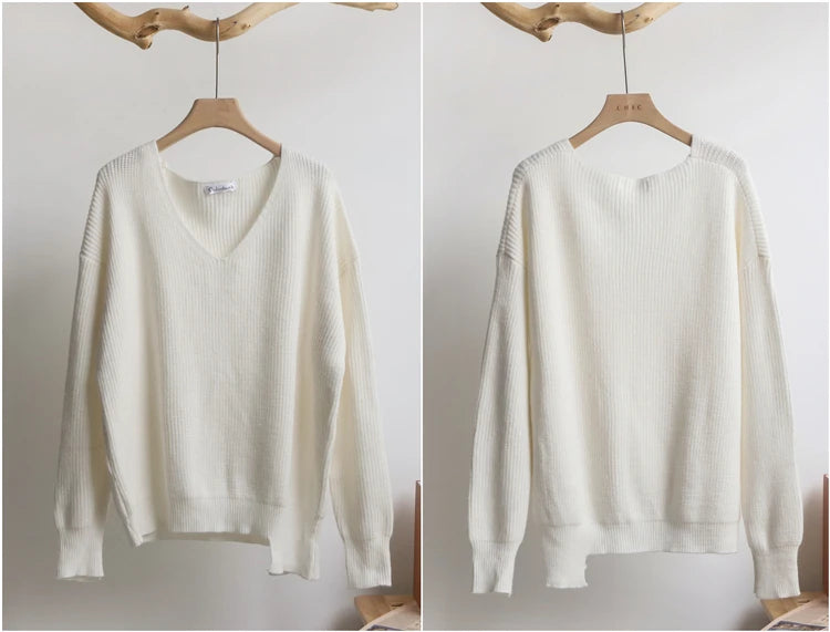 Minimalist Tops Oversized Irregular Hem Knitted Chic Casual Sweater