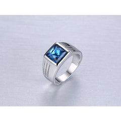 Blue CZ Zircon Engagement Band Ring