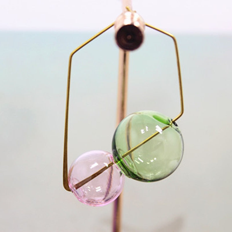 Design Vintage Glass Ball Circle Dangle Long Earrings