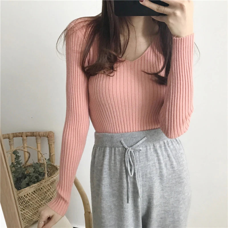 Autumn V Neck Knitted Fashion Sweaters