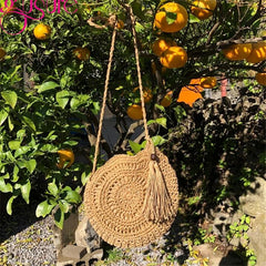 Hand-Crochet Knitting Straw Crossbody Bag Round Woven Knitted