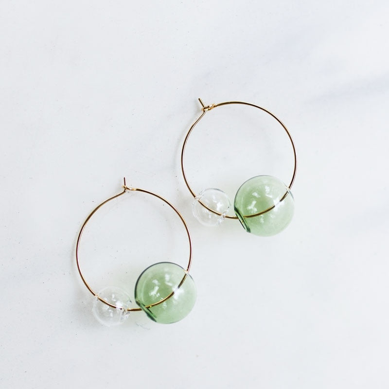 Design Vintage Glass Ball Circle Dangle Long Earrings