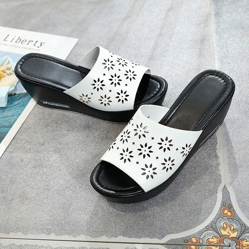 Platform Slippers Women Wedge Slides Fish Mouth Sandals