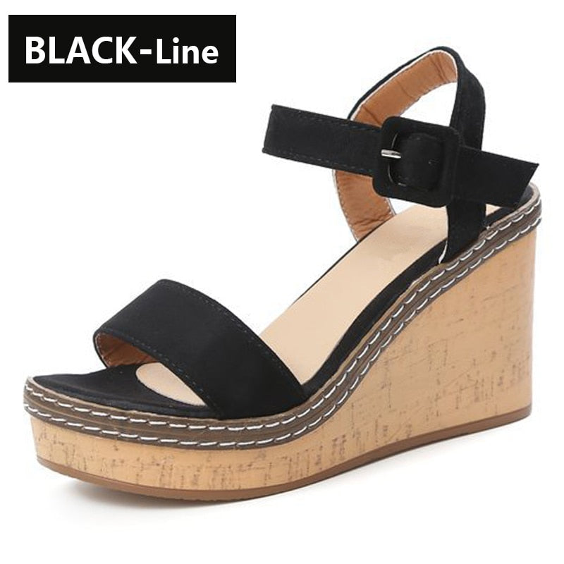 Wedge Sandals Peep Toe Buckle Shoes Platform Fashion Heel