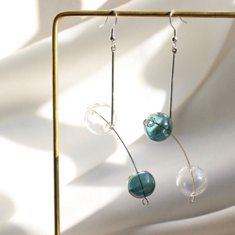 Design Vintage Glass Ball Circle Dangle Long Earrings