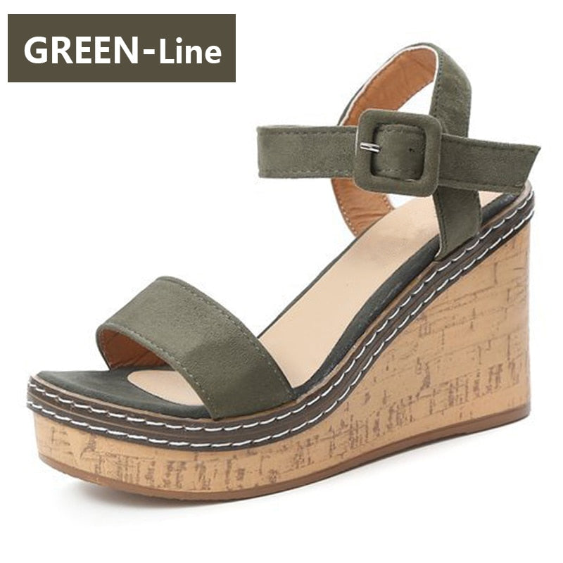 Wedge Sandals Peep Toe Buckle Shoes Platform Fashion Heel