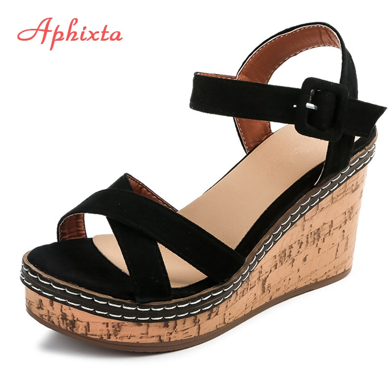 Wedge Sandals Peep Toe Buckle Shoes Platform Fashion Heel